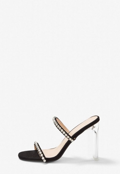 Missguided black diamante illusion heel sandals ~ double strap clear heeled sandal