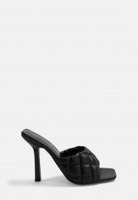 black quilted high heel mules