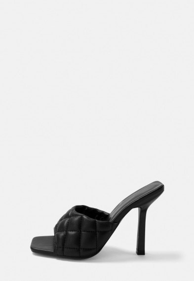 black quilted high heel mules - flipped