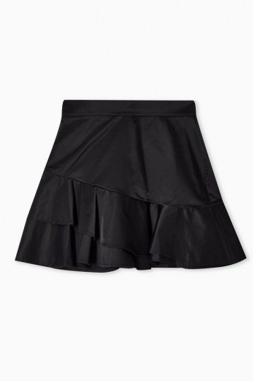 Topshop Black Sheen Ruffle Mini Skirt | ruffled skirts | asymmetric ruffles - flipped