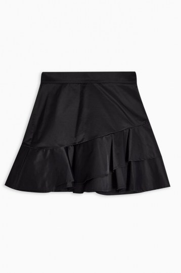 Topshop Black Sheen Ruffle Mini Skirt | ruffled skirts | asymmetric ruffles
