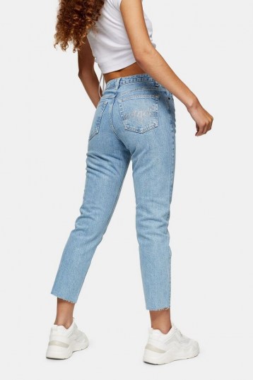 Topshop Bleach Angel Straight Tapered Jeans | embroidered slogans