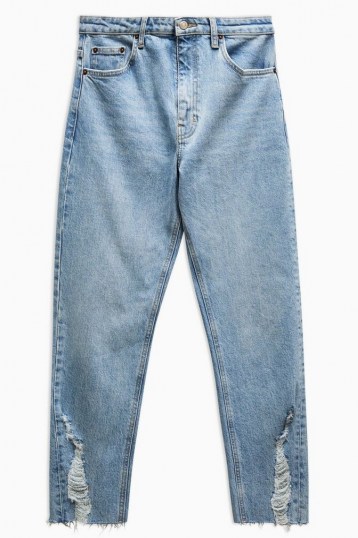 Topshop Bleach Ripped Hem Straight Jeans | distressed | high rise waist