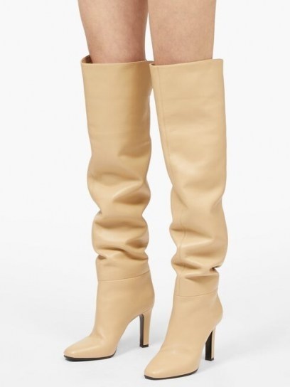 SAINT LAURENT Blu knee-high leather boots ~ slouchy beige boots - flipped