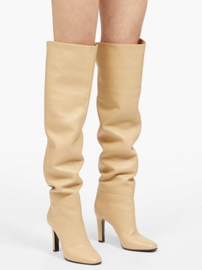 SAINT LAURENT Blu knee-high leather boots ~ slouchy beige boots