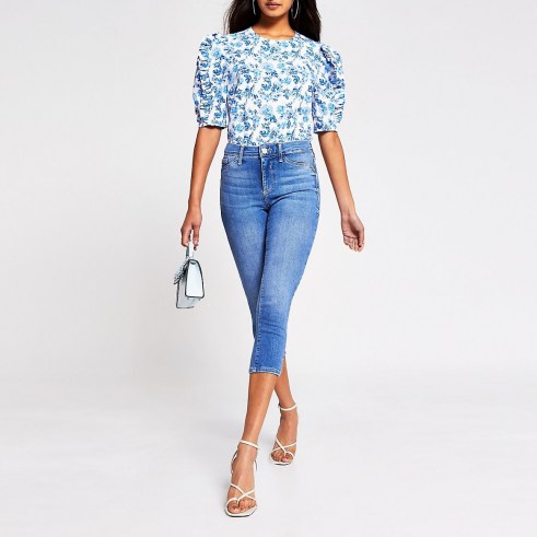 River Island Blue cropped Molly mid rise jeggings | cropped skinnies