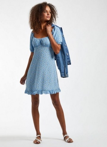 MISS SELFRIDGE Blue Ditsy Sweetheart Mini Dress / frill hemline dresses