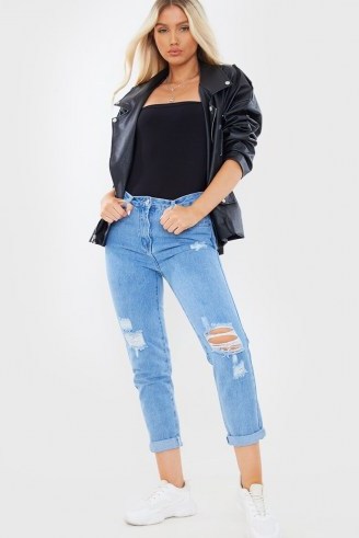 In The Style BLUE RIPPED BOYFRIEND FIT JEANS | rips | distressing | disstressed - flipped