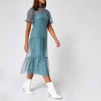 River Island Blue stripe mesh short sleeve midi dress – sheer overlay dresses