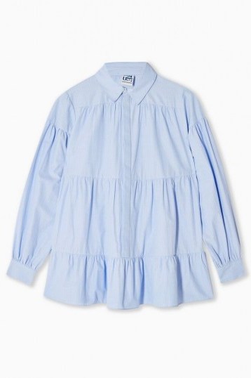 Topshop Blue Stripe Tiered Poplin Top | voluminous oversized shirts - flipped