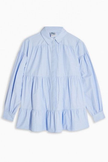 Topshop Blue Stripe Tiered Poplin Top | voluminous oversized shirts
