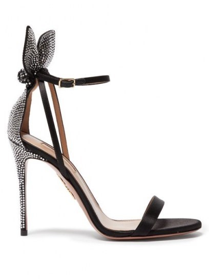 AQUAZZURA Bow Tie 105 crystal-embellished satin sandals | glamorous event heels - flipped