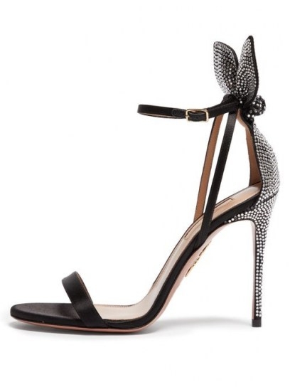 AQUAZZURA Bow Tie 105 crystal-embellished satin sandals | glamorous event heels