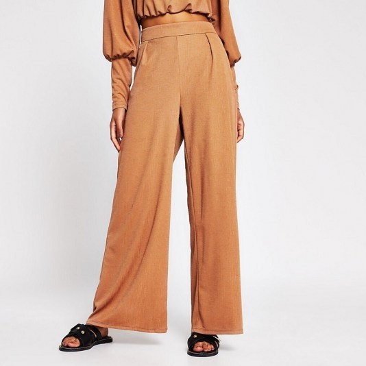 RIVER ISLAND Brown wide leg trouser – women’s easy style trousers - flipped