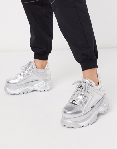 Buffalo London lowtop trainer in silver metallic | sports luxe shoes | chunky trainers