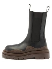 BOTTEGA VENETA BV Tire waved-sole leather boots ~ black chunky-soled calf-high chelsea boot