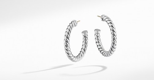 Hilary Duff silver twisted hoops, David Yurman Cable Classics Hoop Earrings, on Instagram, 23 July 2020 | celebrity social media jewellery - flipped