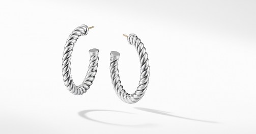 Hilary Duff silver twisted hoops, David Yurman Cable Classics Hoop Earrings, on Instagram, 23 July 2020 | celebrity social media jewellery