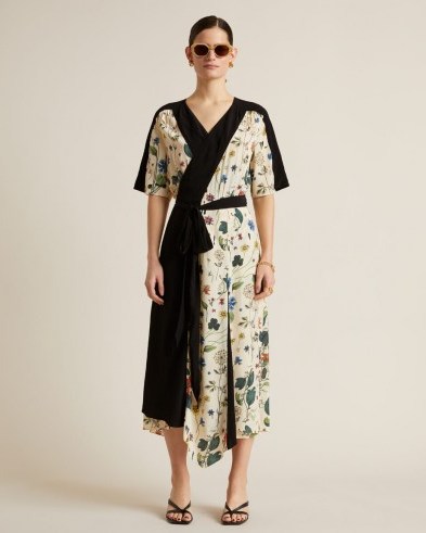 JIGSAW CHINOISERIE FLORAL WRAP DRESS / asymmetric hemline dresses - flipped
