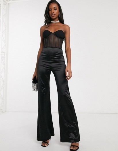Club L London Tall corset detail jumpsuit in black | bustier jumpsuits | evening glamour