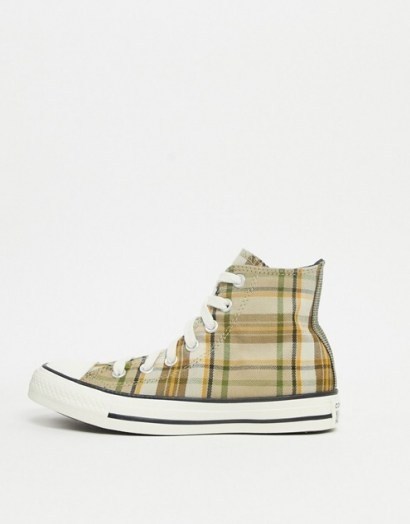 Converse Chuck Taylor All Star hi beige check trainers in Nomad Khaki - flipped