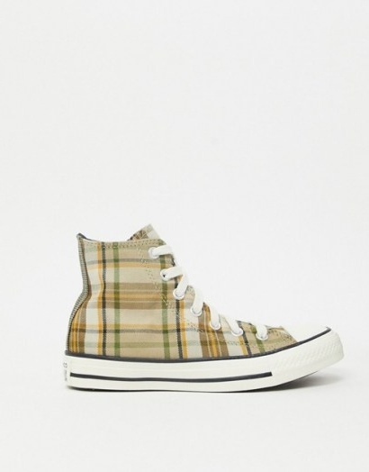 Converse Chuck Taylor All Star hi beige check trainers in Nomad Khaki