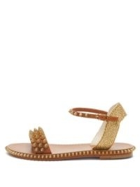 CHRISTIAN LOUBOUTIN Cordorella spike-embellished leather sandals ~ tan-brown and gold metallic spiked sandal