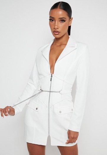 Manière De Voir CORSET BLAZER DRESS WITH CHAIN WHITE | zip front dresses - flipped