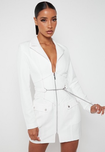 Manière De Voir CORSET BLAZER DRESS WITH CHAIN WHITE | zip front dresses