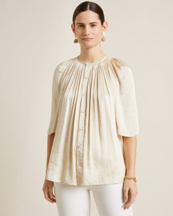 JIGSAW CROCUS DRAPE GATHERED TOP Vanilla / elegant luxe style blouses - flipped