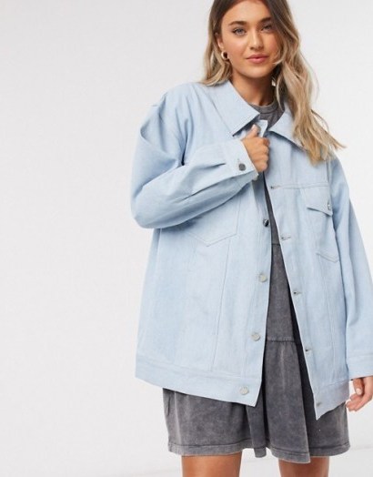 Daisy Street oversized jacket in light wash blue denim - flipped