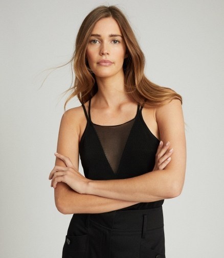 REISS DARCY SHEER PANEL CAMI BLACK ~ strappy tops - flipped