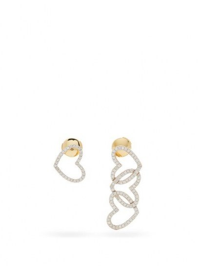 YVONNE LEON Diamond & 18kt gold mismatched heart earrings ~ hearts & diamonds - flipped