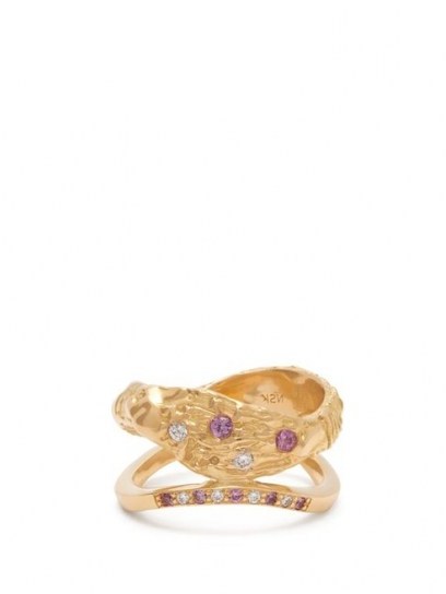 NADIA SHELBAYA 115 diamond, sapphire & 18kt gold ring ~ textured gemstone rings - flipped