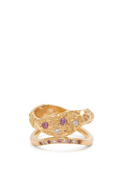 NADIA SHELBAYA 115 diamond, sapphire & 18kt gold ring ~ textured gemstone rings