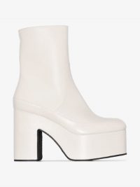 Dries Van Noten White Platform Leather Ankle Boots / 70s look chunky platforms