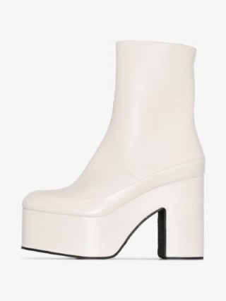Dries Van Noten White Platform Leather Ankle Boots / 70s look chunky platforms - flipped