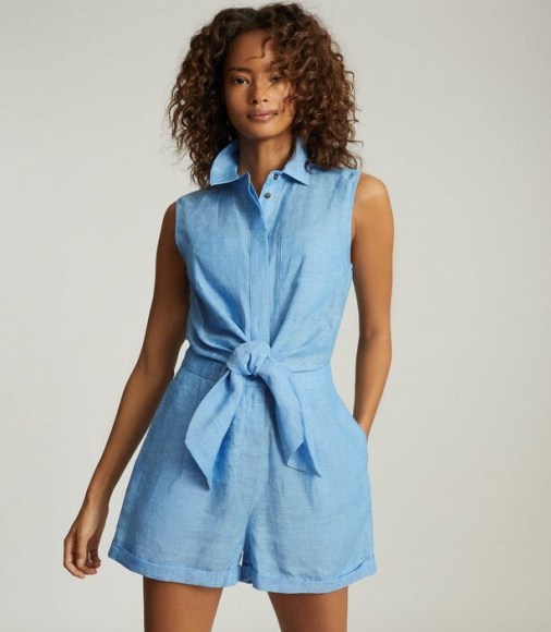 REISS EMA LINEN PLAYSUIT BLUE ~ chic playsuits
