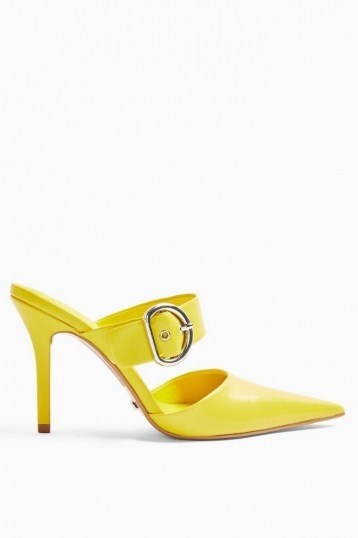 Topshop FEATHER Neon Yellow Backless Court Shoes ~ bright buckle detail open-back courts - flipped