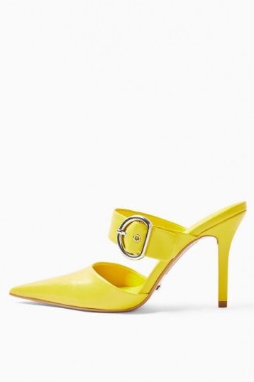 Topshop FEATHER Neon Yellow Backless Court Shoes ~ bright buckle detail open-back courts