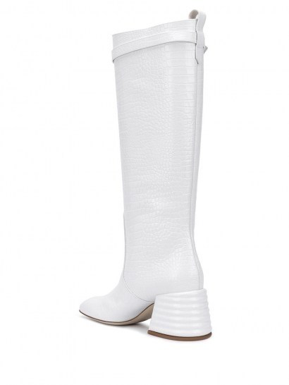 Fendi crocodile-effect knee-high 75mm boots / white leather chunky heeled boot - flipped