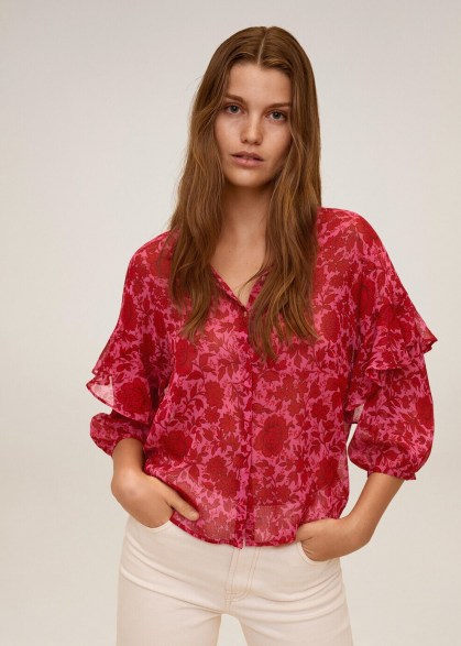 MANGO OTTO Floral print blouse Fuchsia / tiered sleeve blouses