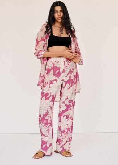 MANGO WINO Floral print trousers / pink summer pants