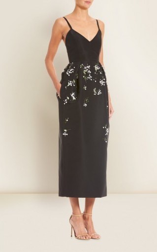 Carolina Herrera Floral-Embroidered Silk-Faille Dress / lbd - flipped