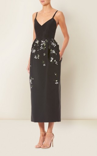 Carolina Herrera Floral-Embroidered Silk-Faille Dress / lbd
