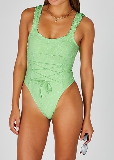 FRANKIES BIKINIS Penelope green lace-up swimsuit