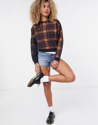 Fred Perry tartan sweatshirt in navy and orange / checked sweat top - flipped