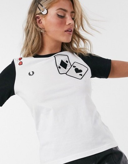 Fred Perry x Amy Winehouse ringer t-shirt with patches in white / monochrome tee - flipped
