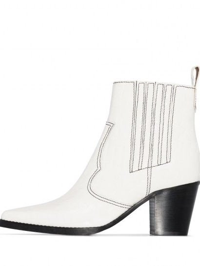 GANNI Western 60mm croc-effect ankle boots ~ white-leather cuban heel western boot