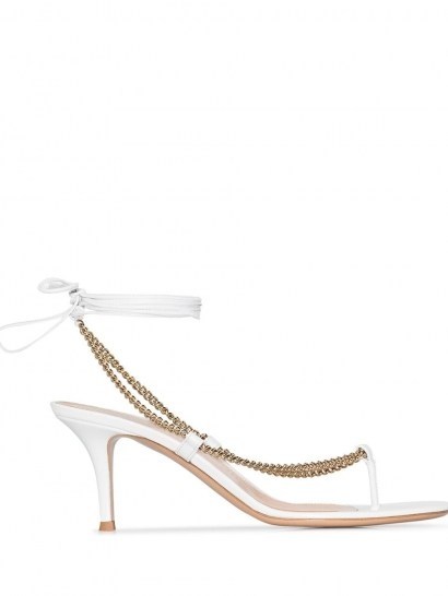 Gianvito Rossi 70 chain strap sandals ~ strappy white-leather thonged sandal - flipped